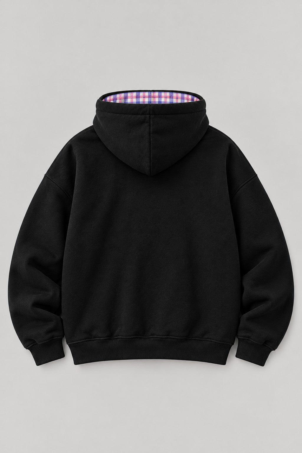 Recordunknown black flannel hoodie, plain back view