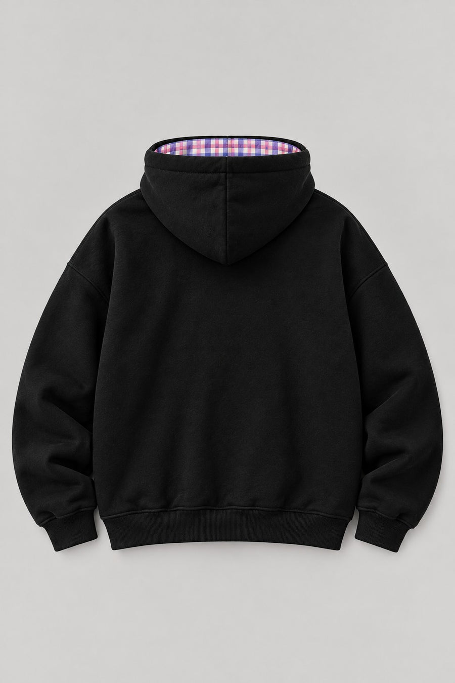 Recordunknown black flannel hoodie, plain back view