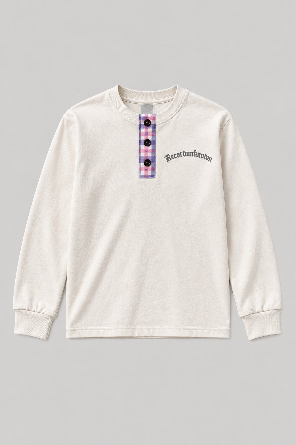 Recordunknown bone long-sleeve henley with flannel placket, front view