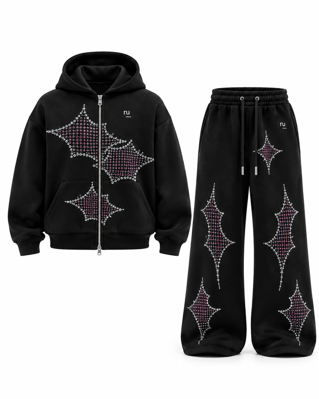 Side A Rhinestone Tracksuit, Black Sparkle