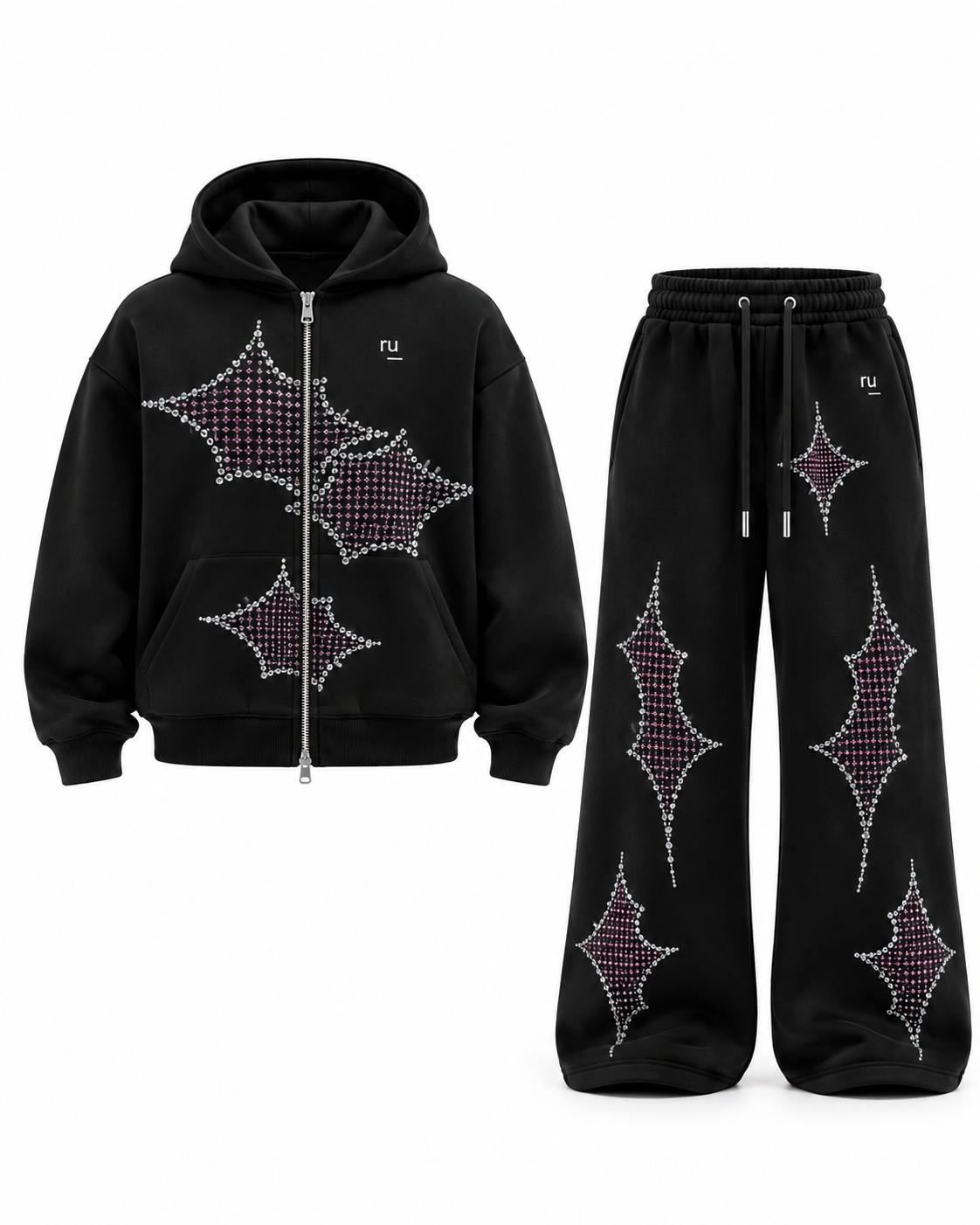 Side A Rhinestone Tracksuit, Black Sparkle