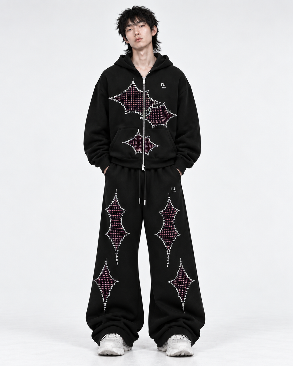 Side A Rhinestone Tracksuit, Black Sparkle