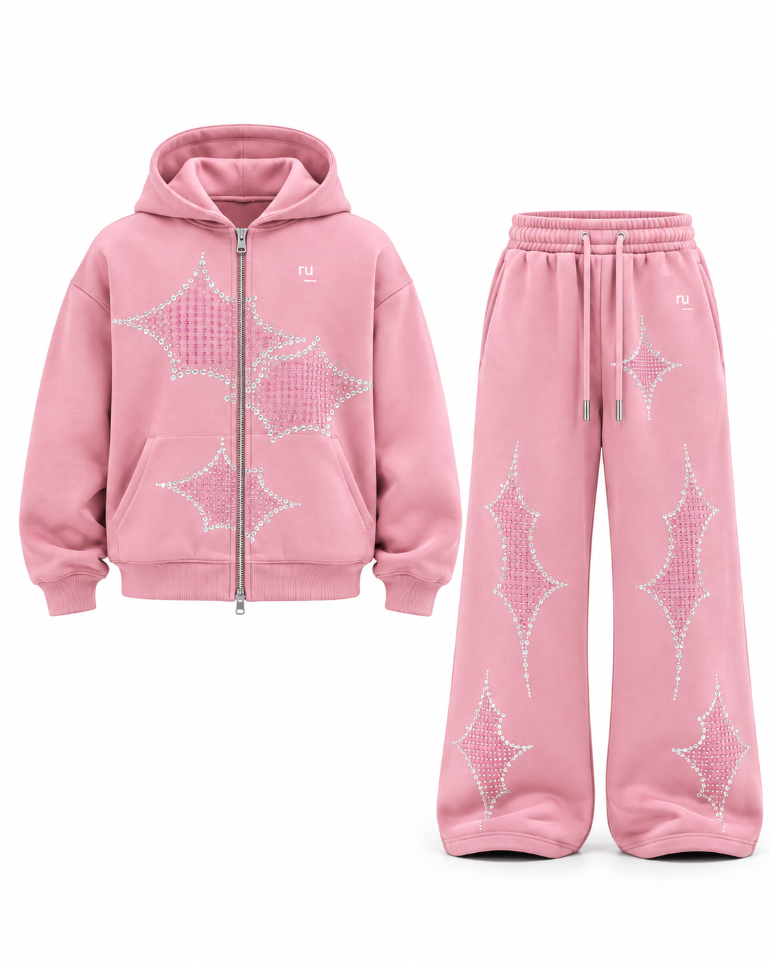 Side A Rhinestone Tracksuit, Tonal Pink