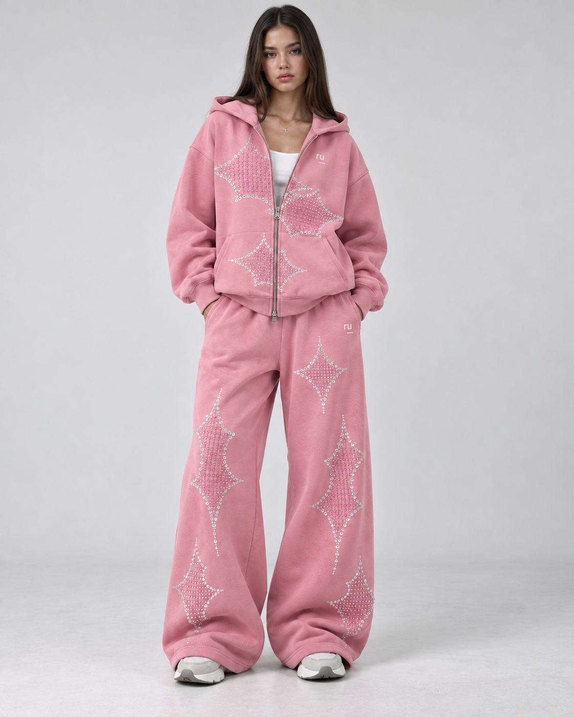 Side A Rhinestone Tracksuit, Tonal Pink